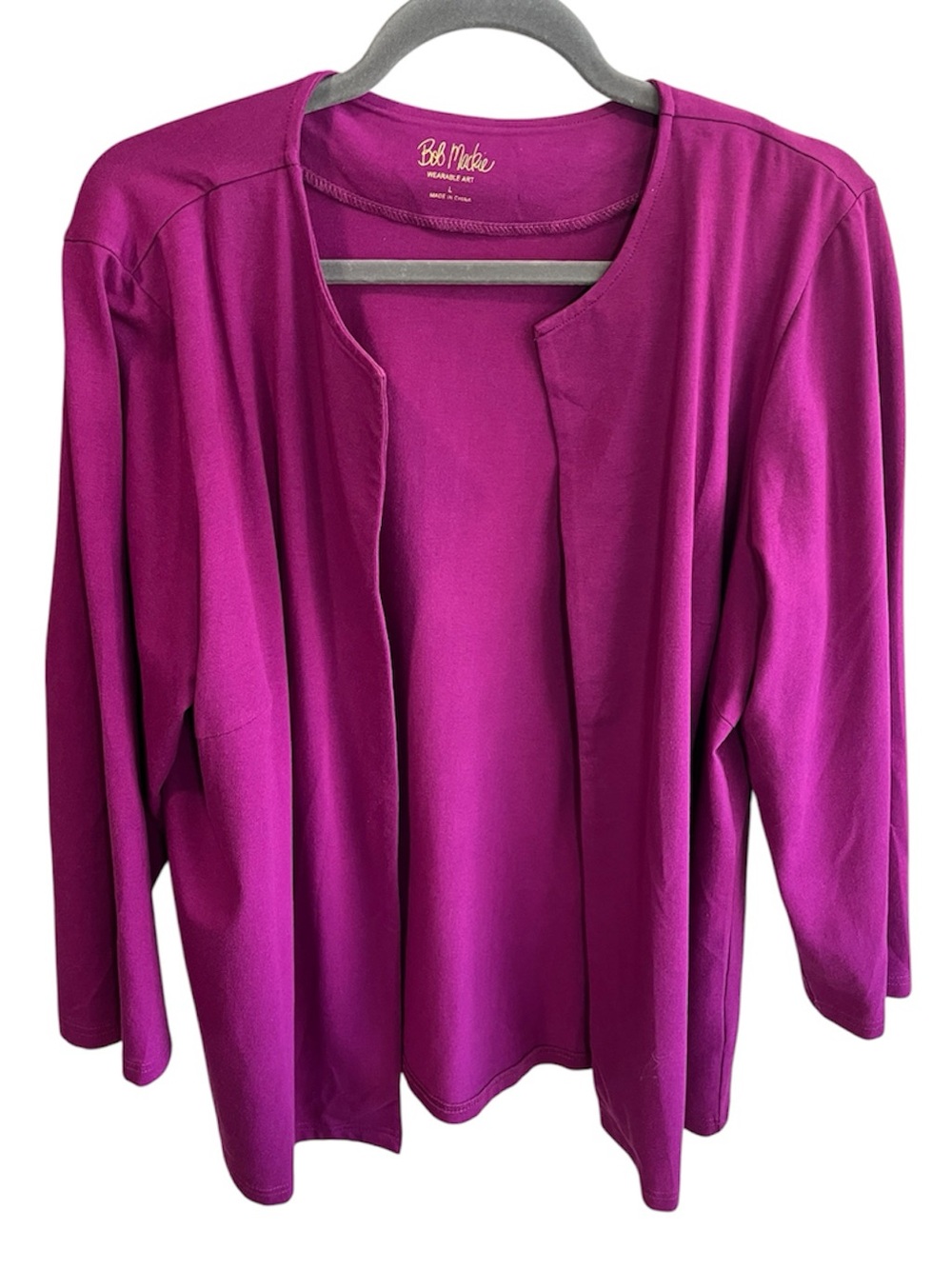 Bob Mackie Wearable Art Solid Knit Open Front Topper Jacket Magenta Pink Large